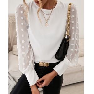 Swiss dot sheer sleeve work blouse